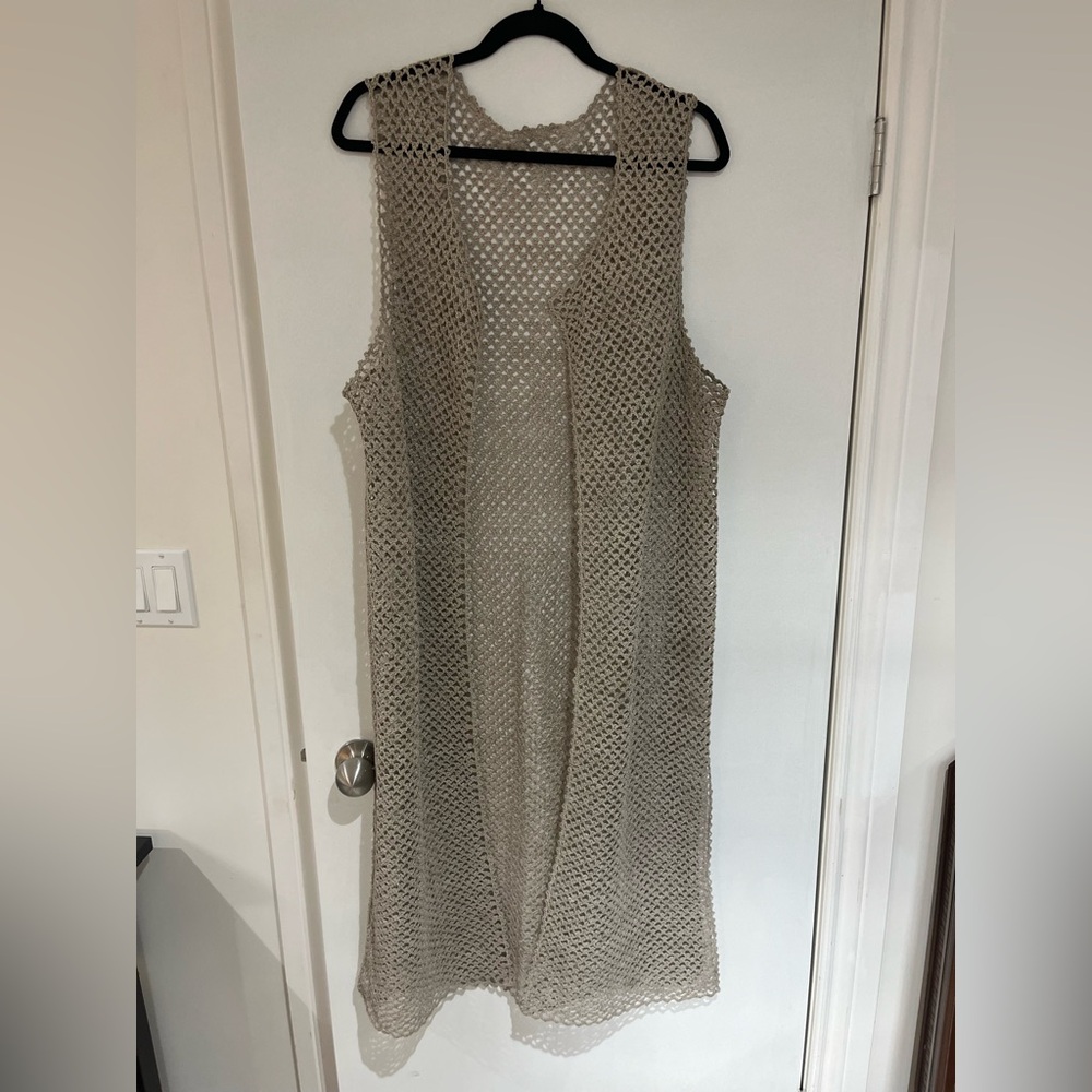Linen Sleeveless Crochet Long Vest